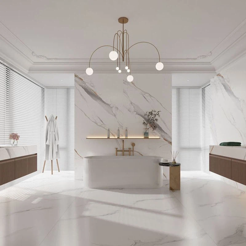 Polished Fully Sintered White Marble Look Porcelain Floor